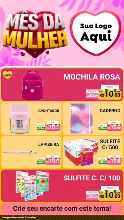 Modelo de TV para TV Vertical com o tema Mês da Mulher para Papelaria