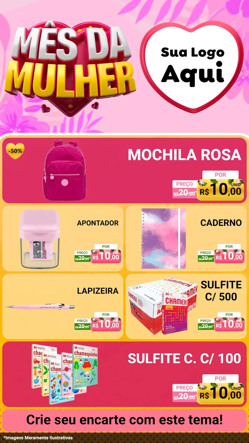 Modelo de TV para TV Vertical com o tema Mês da Mulher para Papelaria