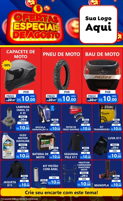Modelo de Encarte para Encarte Grande com o tema Ofertas Especiais de Agosto para Moto peças