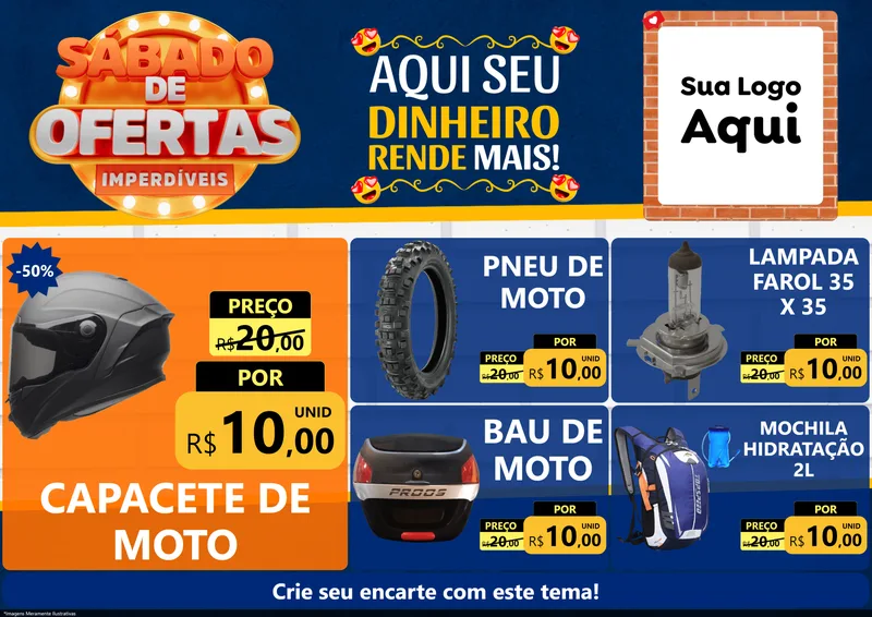 Modelo de Encarte para Encarte A4 Horizontal com o tema Sábado de Ofertas Imperdíveis para Moto peças