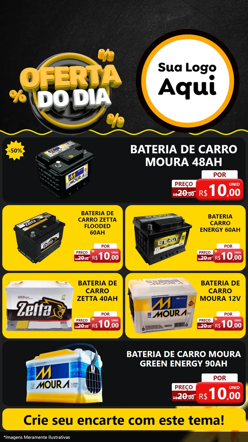 Modelo de TV para TV Vertical com o tema Oferta Do Dia para Baterias Elétricas