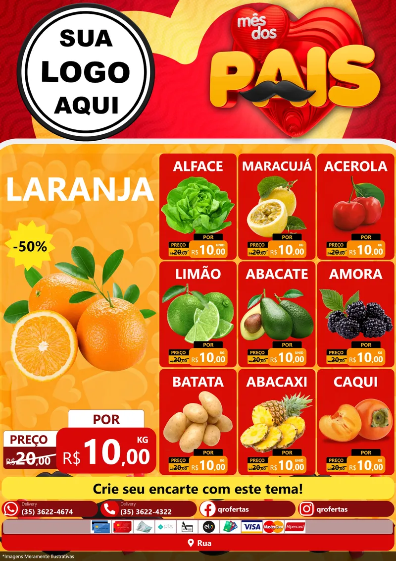 Modelo de Encarte para Encarte A4 Vertical com o tema Mês Dos Pais para Hortifrúti