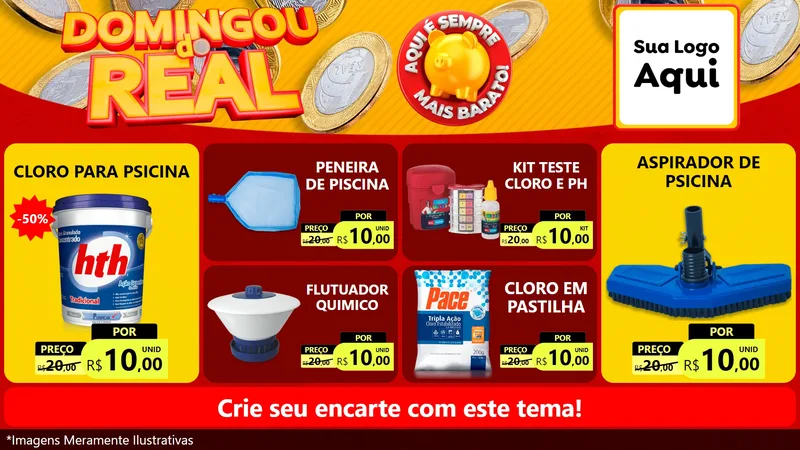 Modelo de TV para TV Horizontal com o tema Domingou do Real para Produtos para Piscina