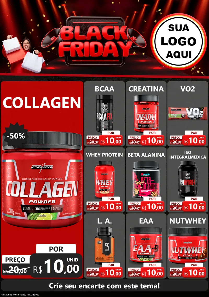Modelo de Encarte para Encarte A4 Vertical com o tema Black Friday para Suplementos alimentares