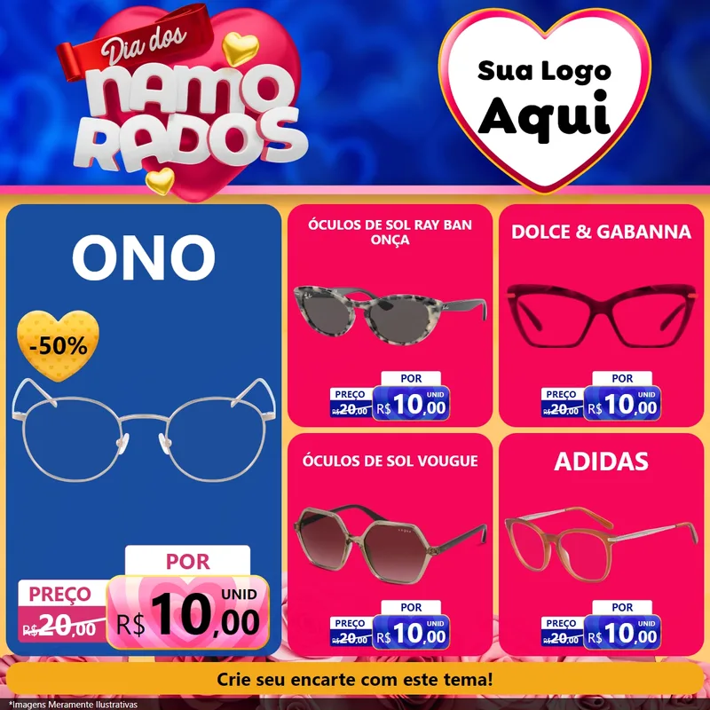 Modelo de Rede Social para Feed Facebook com o tema Dia dos namorados para Óticas