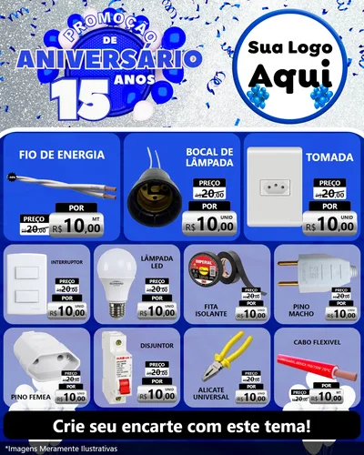 Modelo de Rede Social para Feed Instagram com o tema Promoção de Aniversário - 15 Anos para Materiais Elétricos