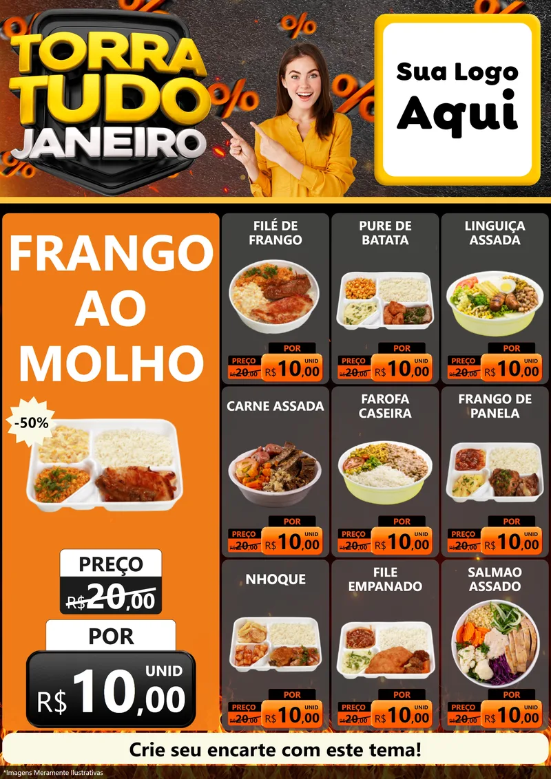 Modelo de Encarte para Encarte A4 Vertical com o tema Torra Tudo Janeiro para Restaurante