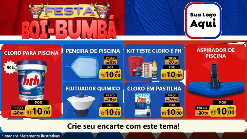 Modelo de TV para TV Horizontal com o tema Festa Boi Bumbá para Produtos para Piscina