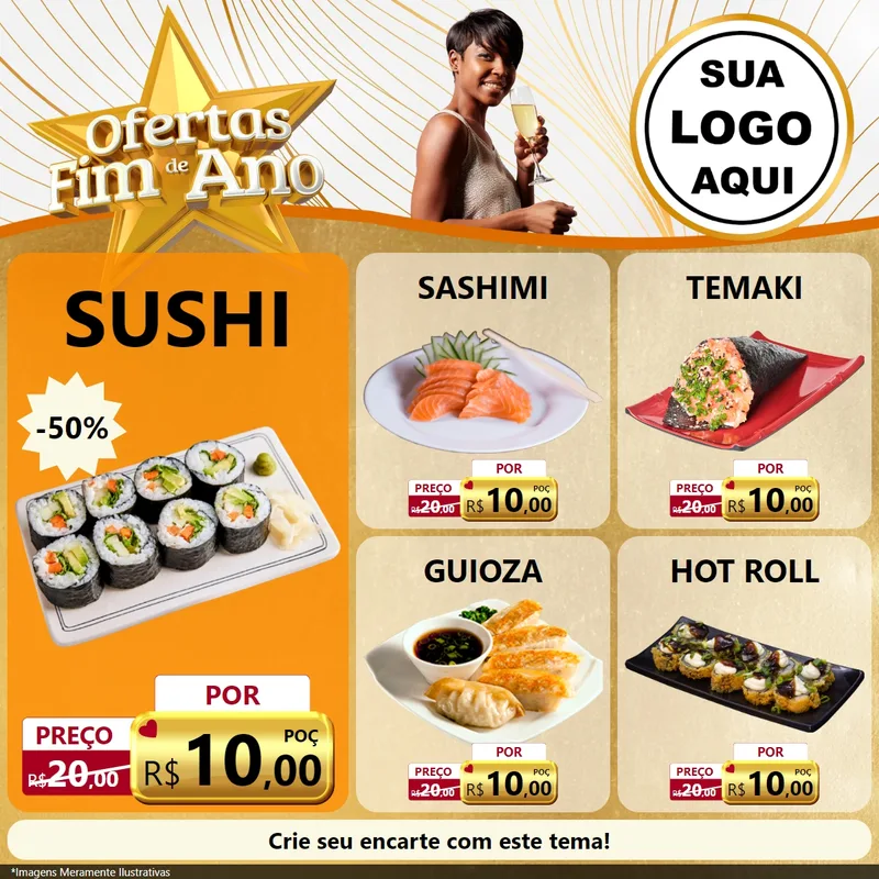 Modelo de Rede Social para Feed Facebook com o tema Ofertas Fim de Ano para Comida japonesa