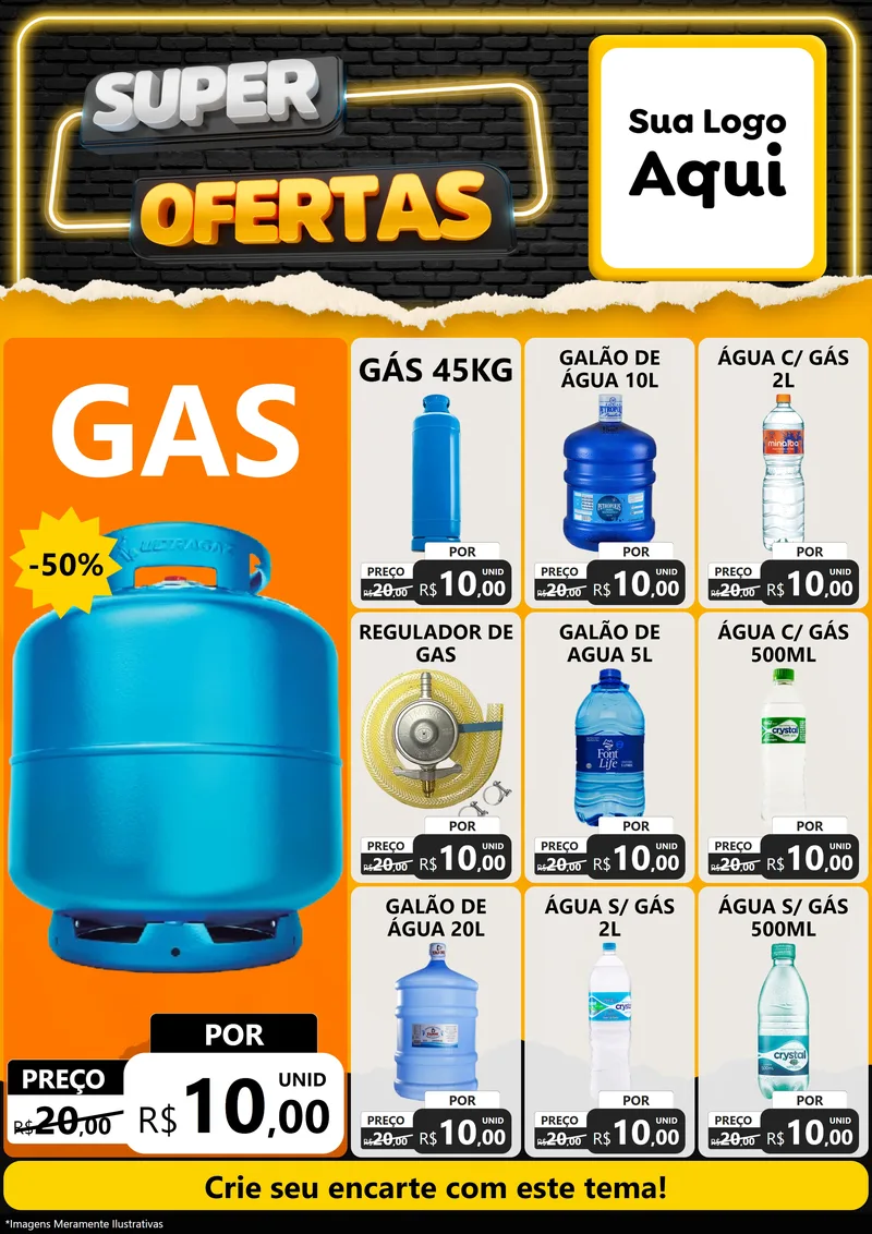 Modelo de Encarte para Encarte A4 Vertical com o tema Super Ofertas para Água e gás