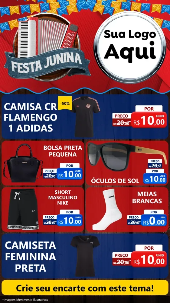 Modelo de TV para TV Vertical com o tema Festa Junina para Roupas e acessórios