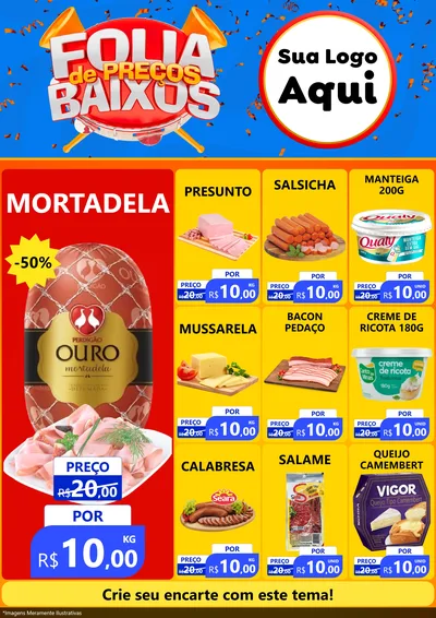 Modelo de Encarte para Encarte A4 Vertical com o tema Folia de Preços Baixos para Frios e Laticínios