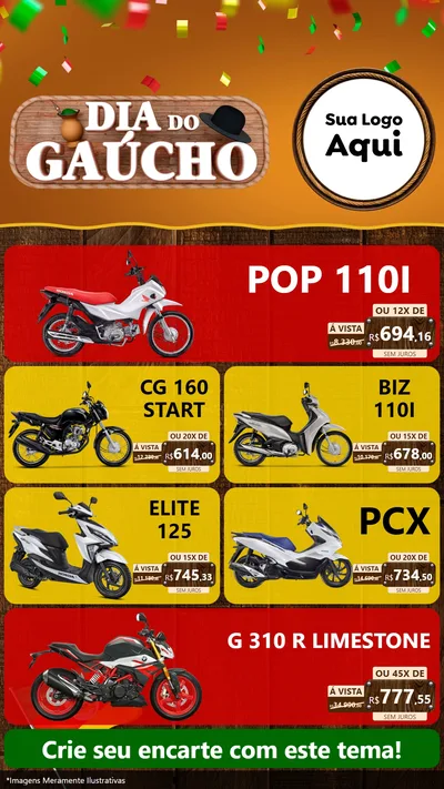 Modelo de TV para TV Vertical com o tema Dia do Gaúcho para Concessionaria de Motos