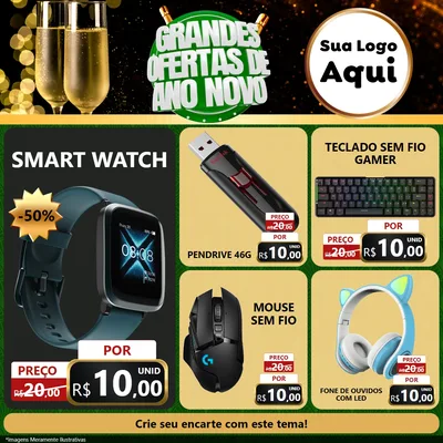 Modelo de Rede Social para Feed Facebook com o tema Grandes Ofertas de Ano Novo para Informática
