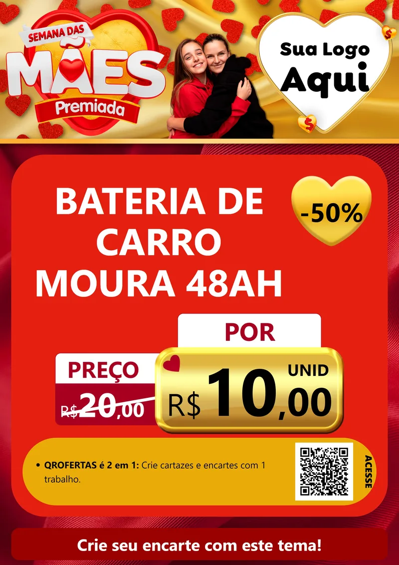 Modelo de Cartaz para Cartaz A4 Vertical com o tema Semana das Mães Premiada para Baterias Elétricas