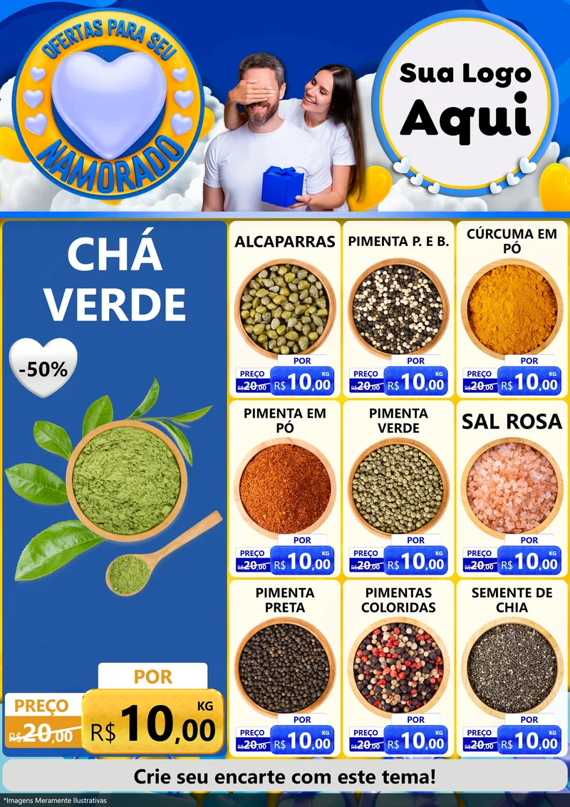 Modelo de Encarte para Encarte A4 Vertical com o tema Ofertas Para Seu Namorado para Produtos Naturais