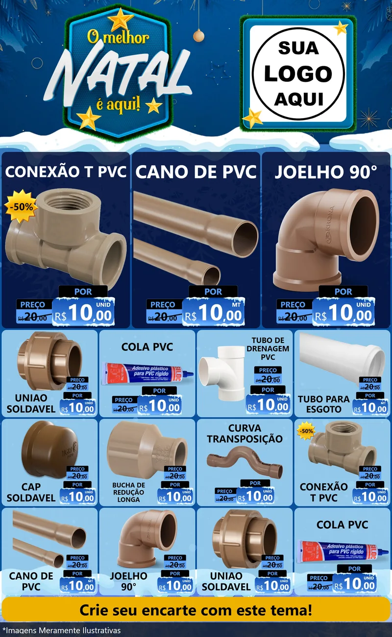 Modelo de Encarte para Encarte Grande com o tema O Melhor Natal É Aqui! para Tubos e conexões