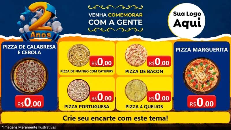 Modelo de TV para TV Horizontal com o tema Aniversário de 2 anos para Pizzaria