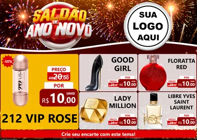 Modelo de Encarte para Encarte A4 Horizontal com o tema Saldão de Ano Novo para Perfumes