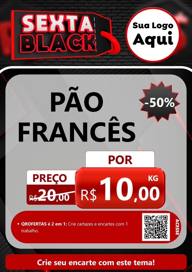 Modelo de Cartaz para Cartaz A4 Vertical com o tema Sexta Black para Padaria