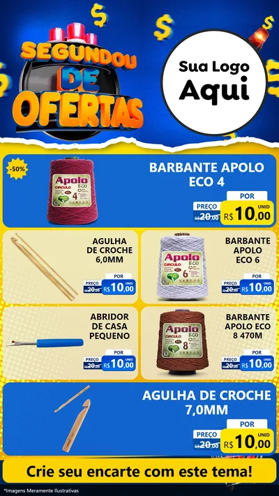 Modelo de TV para TV Vertical com o tema Segundou de Ofertas para Armarinho e Aviamentos