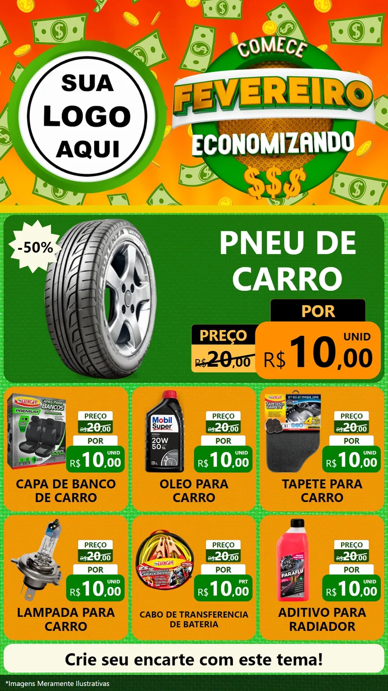 Modelo de Rede Social para Stories com o tema Comece Fevereiro Economizando para Auto peças