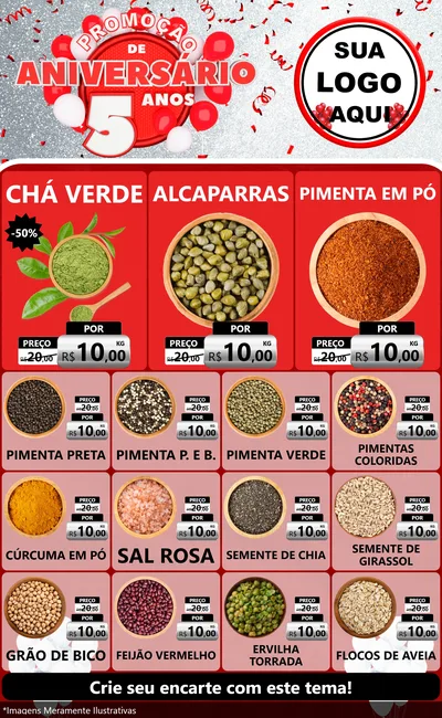 Modelo de Encarte para Encarte Grande com o tema Promoção de Aniversário - 5 Anos para Produtos Naturais