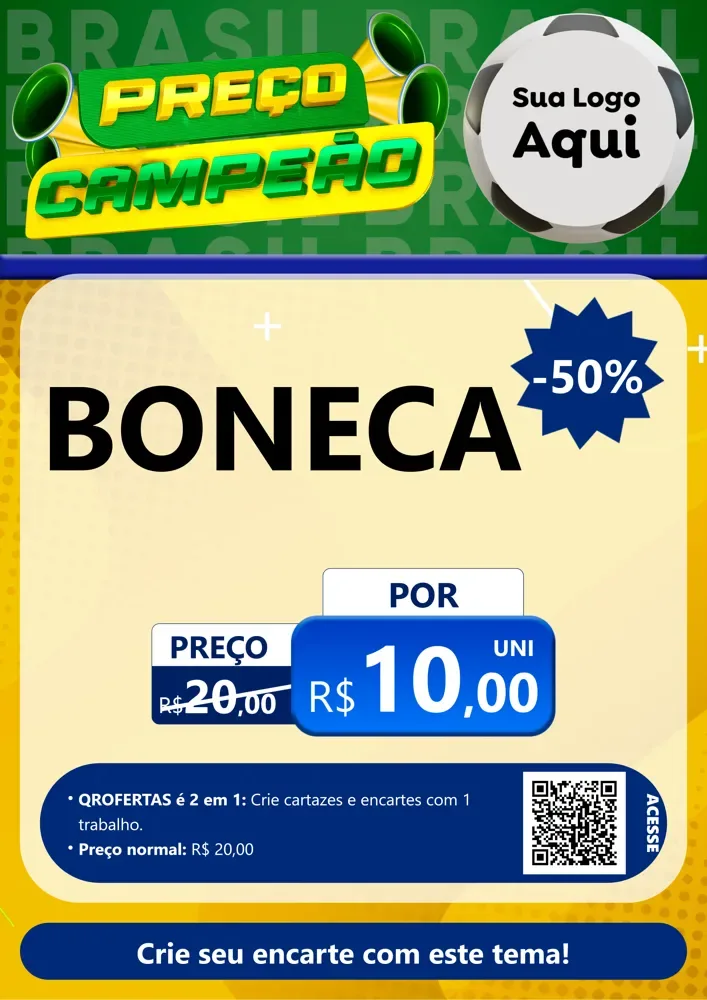 Modelo de Cartaz para Cartaz A4 Vertical com o tema Preço Campeão - Copa para Brinquedos
