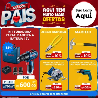 Modelo de Rede Social para Feed Facebook com o tema Dia dos Pais para Maquinas e Ferramentas