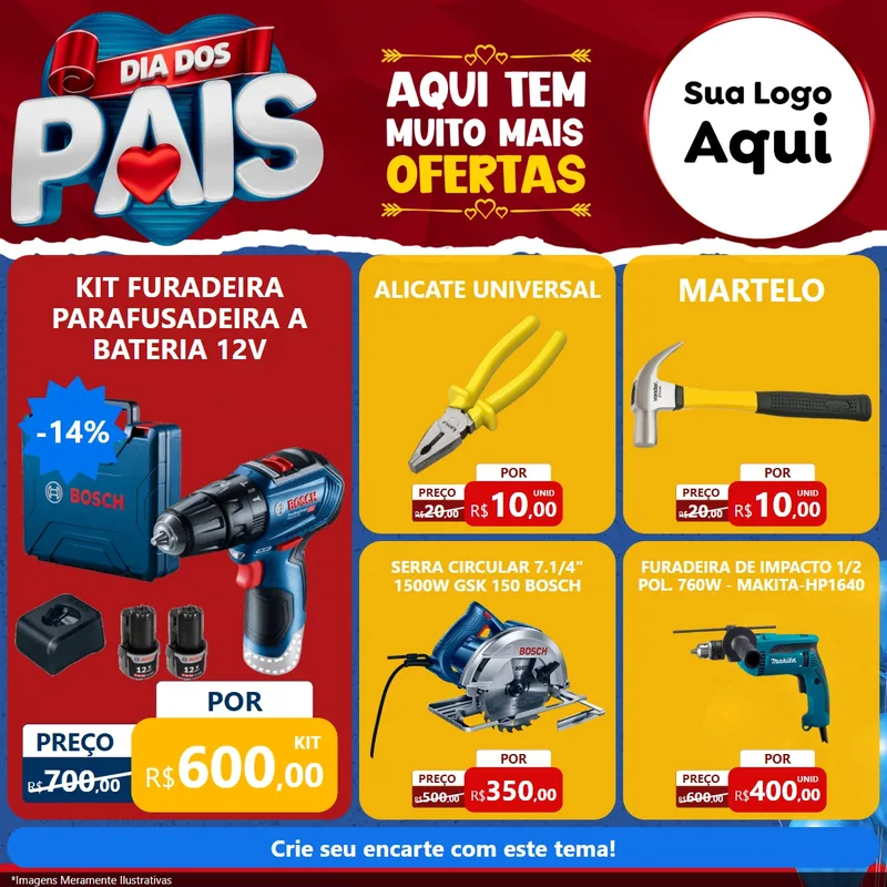 Modelo de Rede Social para Feed Facebook com o tema Dia dos Pais para Maquinas e Ferramentas