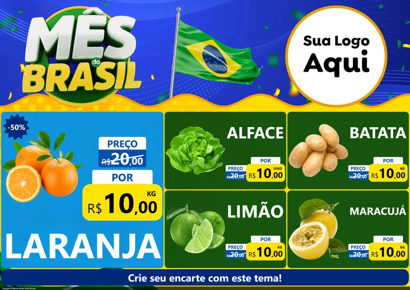 Modelo de Encarte para Encarte A4 Horizontal com o tema Mês do Brasil para Hortifrúti