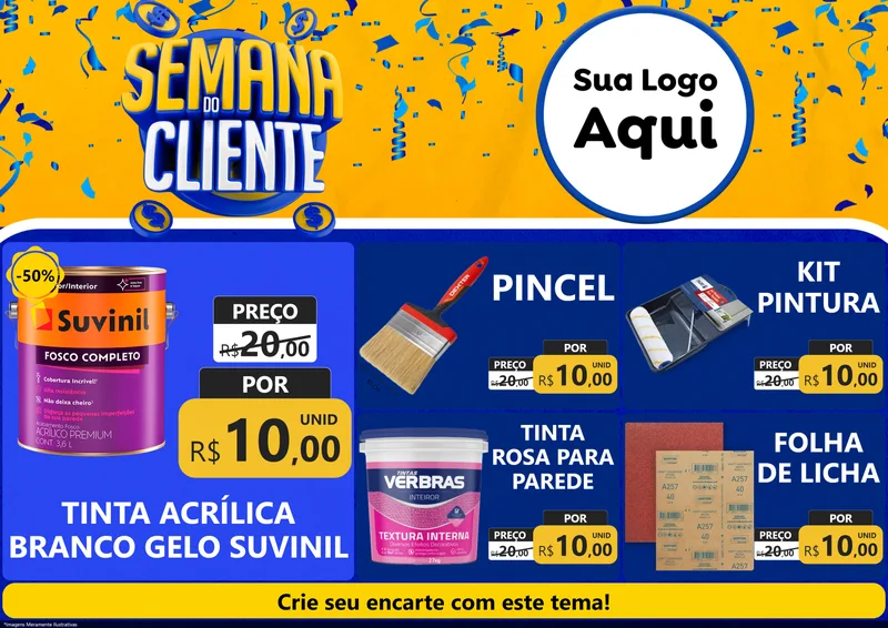Modelo de Encarte para Encarte A4 Horizontal com o tema Semana do Cliente para Tintas e Ferramentas