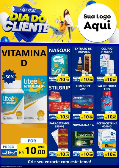 Modelo de Encarte para Encarte A4 Vertical com o tema Especial Dia do Cliente para Farmácia