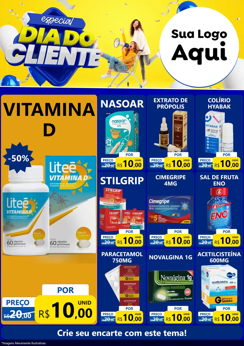 Modelo de Encarte para Encarte A4 Vertical com o tema Especial Dia do Cliente para Farmácia