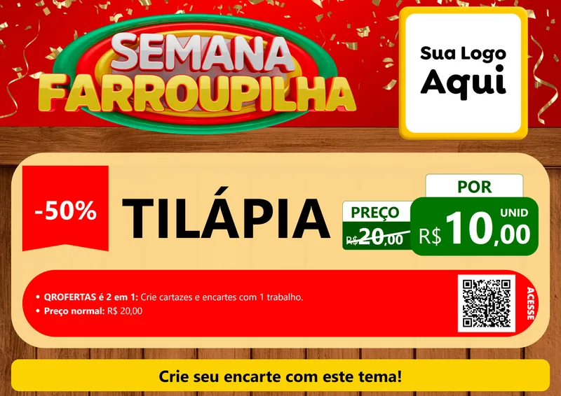 Modelo de Cartaz para Cartaz A4 Horizontal com o tema Semana Farroupilha para Peixaria
