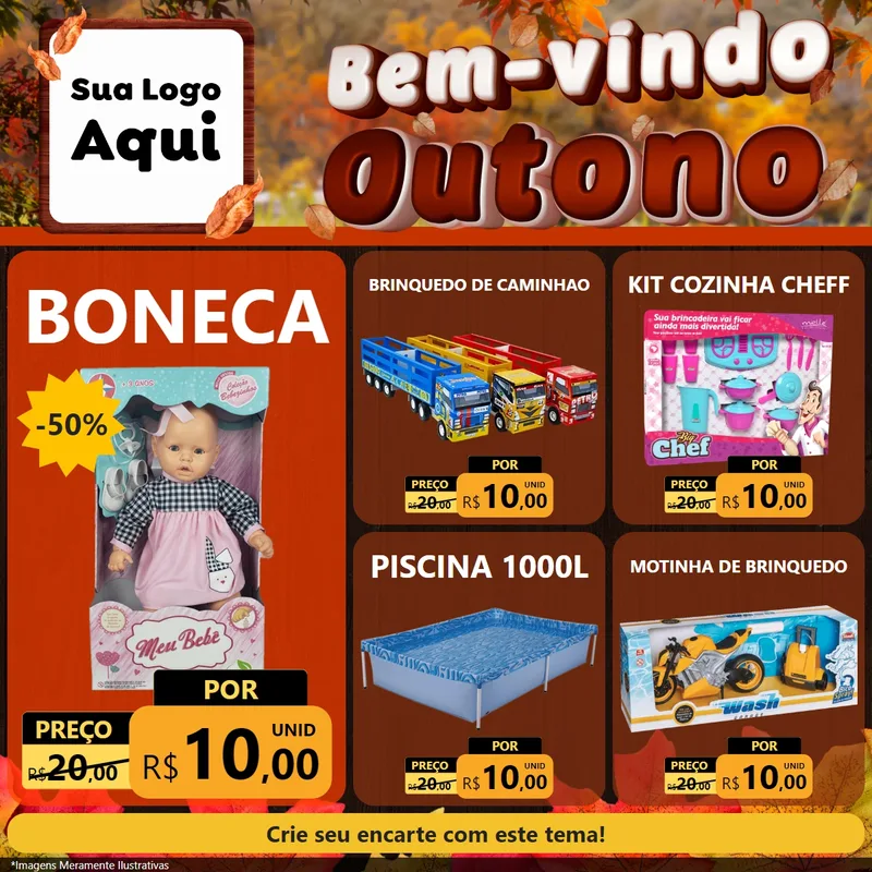 Modelo de Rede Social para Feed Facebook com o tema Bem-vindo Outono para Brinquedos