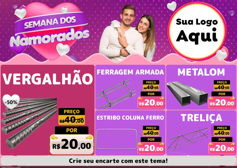 Modelo de Encarte para Encarte A4 Horizontal com o tema Semana dos Namorados para Ferragens