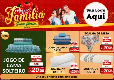 Modelo de Encarte para Encarte A4 Horizontal com o tema Alegria em Família Super Ofertas - Natal para Cama, Mesa e Banho