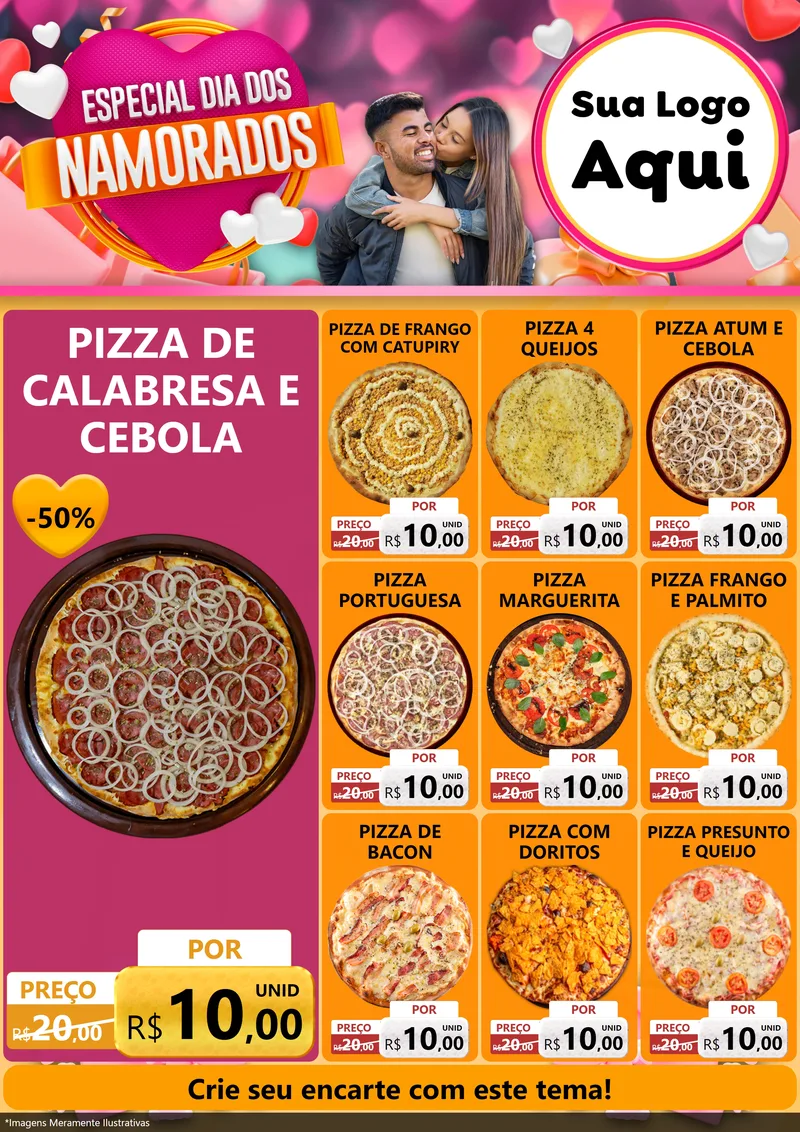 Modelo de Encarte para Encarte A4 Vertical com o tema Especial Dia dos Namorados para Pizzaria