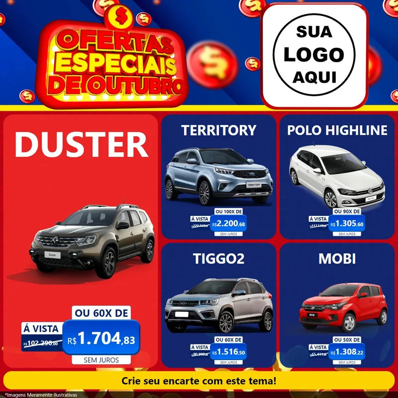 Modelo de Rede Social para Feed Facebook com o tema Ofertas Especiais de Outubro para Concessionaria de Carros