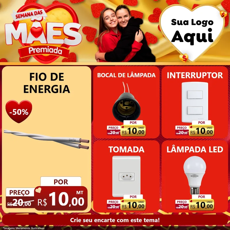 Modelo de Rede Social para Feed Facebook com o tema Semana das Mães Premiada para Materiais Elétricos