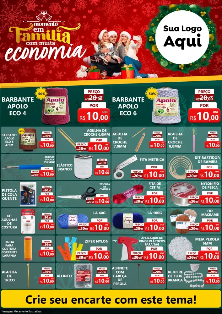 Modelo de Encarte para Encarte A4 Vertical com o tema Momento em Família (Natal) para Armarinho e Aviamentos