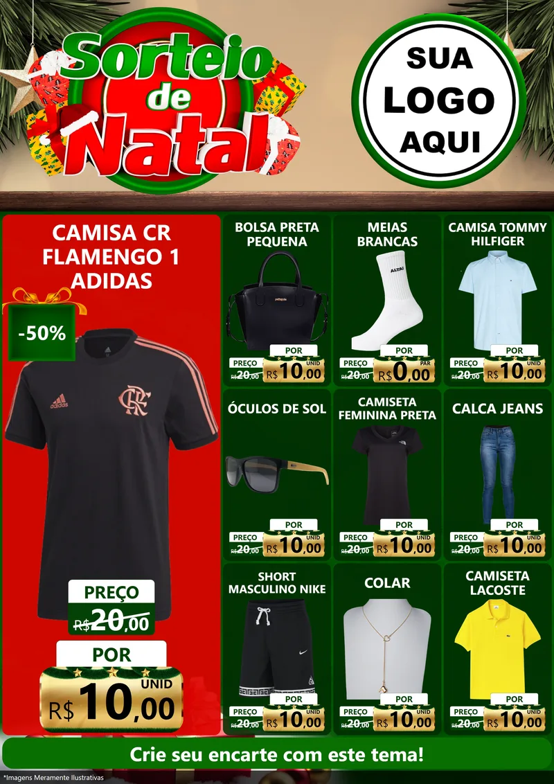 Modelo de Encarte para Encarte A4 Vertical com o tema Sorteio de Natal para Roupas e acessórios