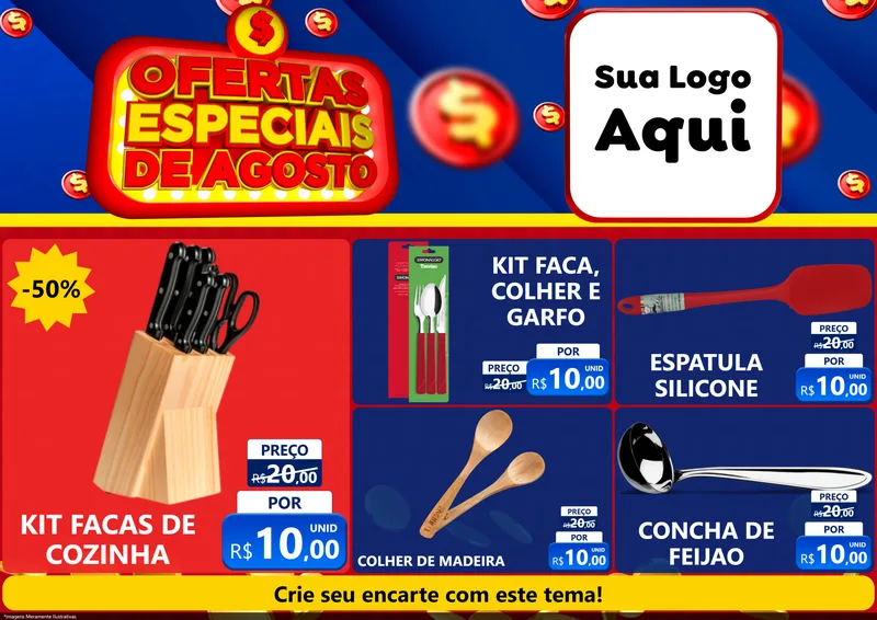 Modelo de Encarte para Encarte A4 Horizontal com o tema Ofertas Especiais de Agosto para Utilidades Domésticas