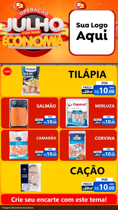 Modelo de TV para TV Vertical com o tema Operação Julho Com Mais Economia para Peixaria
