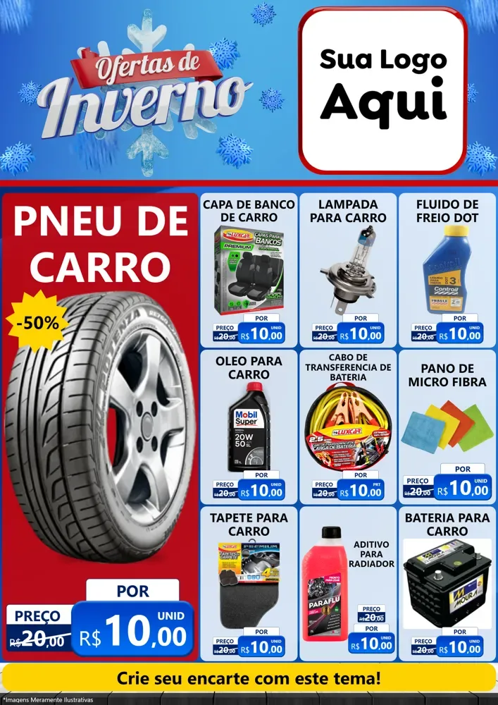 Modelo de Encarte para Encarte A4 Vertical com o tema Ofertas de Inverno para Auto peças