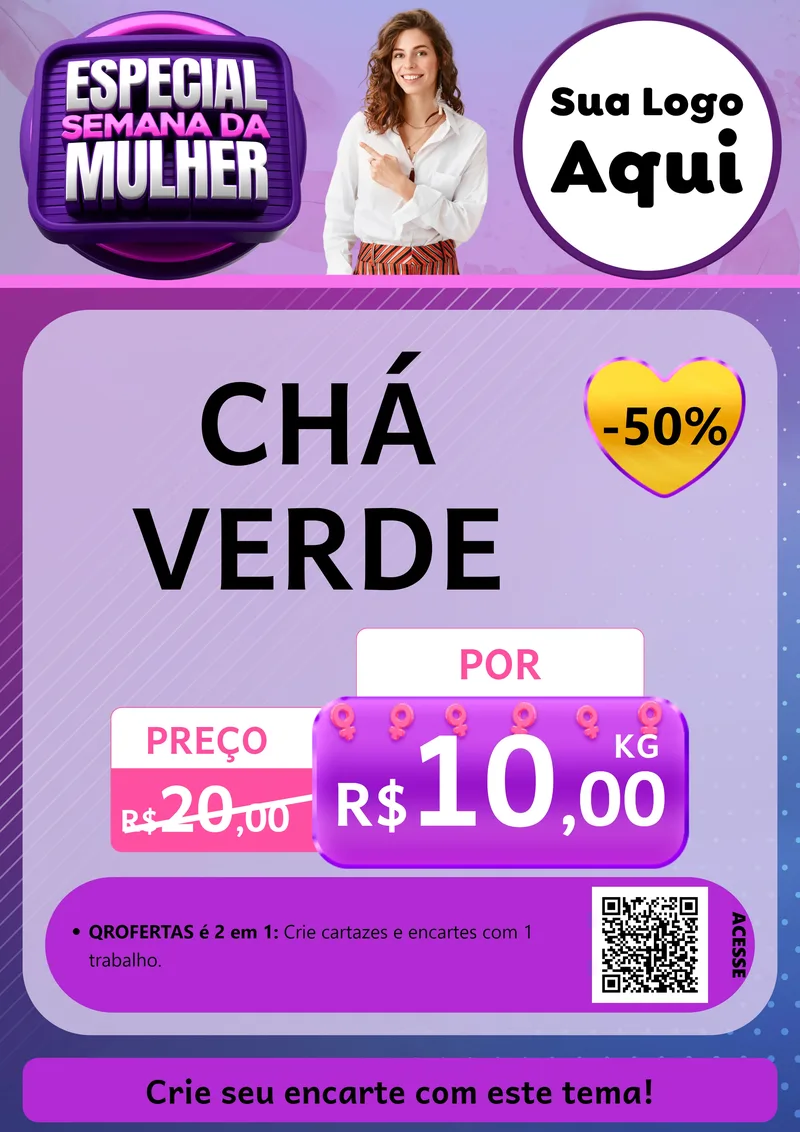 Modelo de Cartaz para Cartaz A4 Vertical com o tema Especial Semana da Mulher para Produtos Naturais