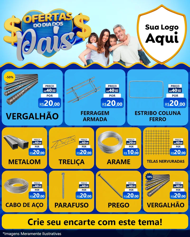 Modelo de Rede Social para Feed Instagram com o tema Ofertas do Dia dos Pais para Ferragens