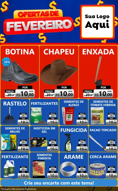 Modelo de Encarte para Encarte Grande com o tema Ofertas de Fevereiro para Agropecuária