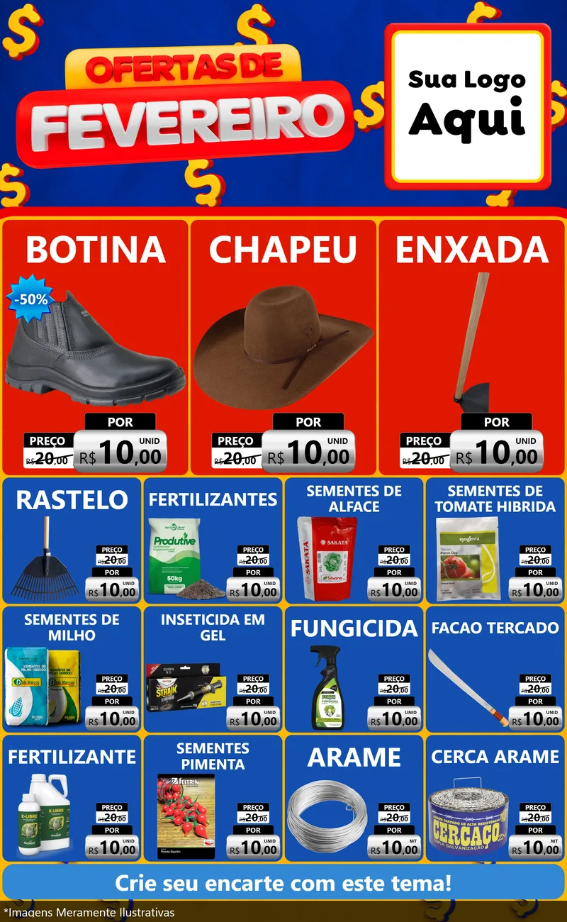 Modelo de Encarte para Encarte Grande com o tema Ofertas de Fevereiro para Agropecuária
